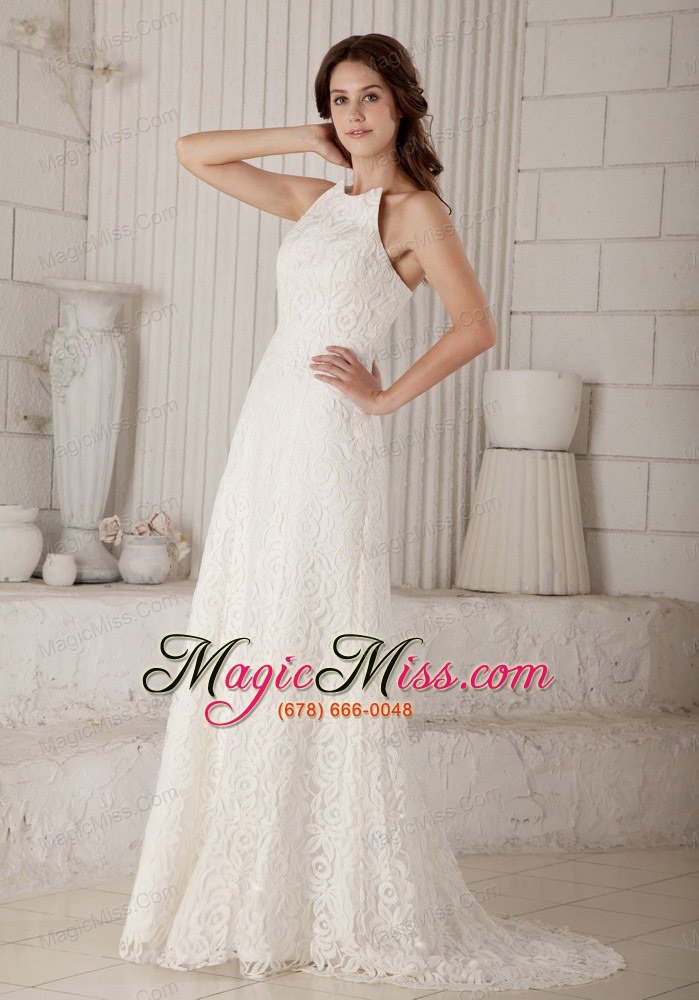 wholesale lovely column brush train lace wedding dress