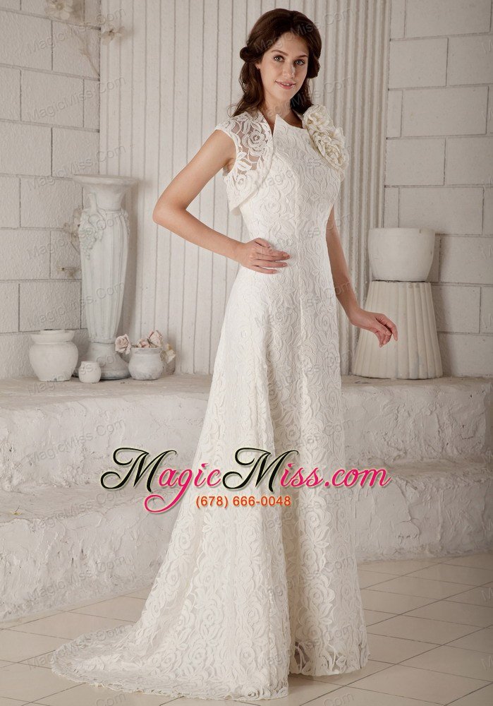 wholesale lovely column brush train lace wedding dress