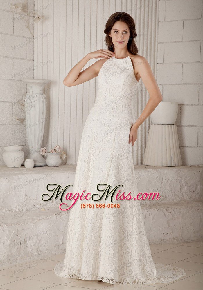 wholesale lovely column brush train lace wedding dress