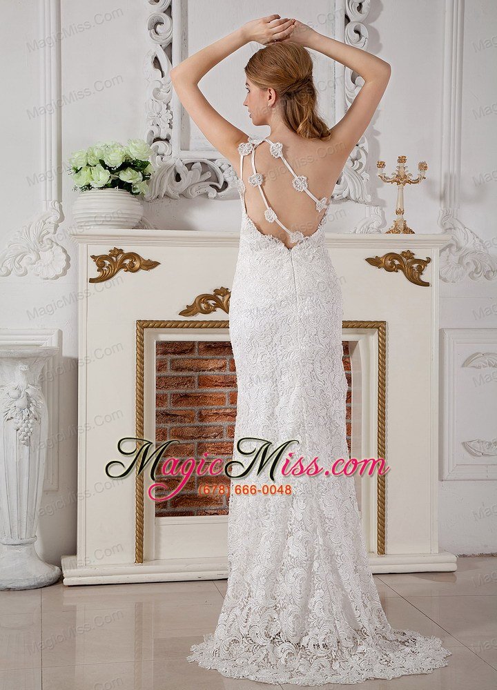 wholesale perfect column one shoulder brush train lace wedding dress