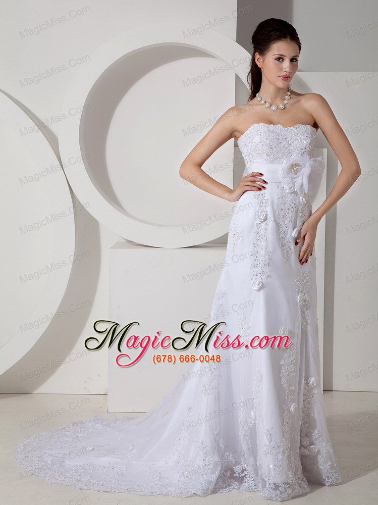 wholesale elegant mermaid strapless brush train lace sash wedding dress