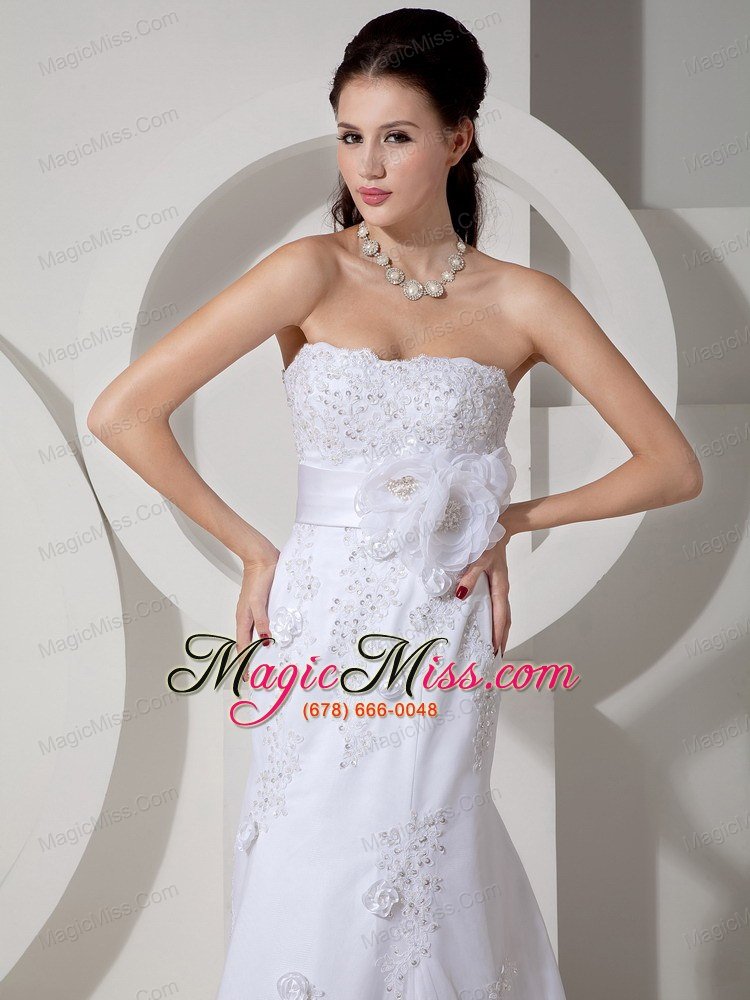 wholesale elegant mermaid strapless brush train lace sash wedding dress