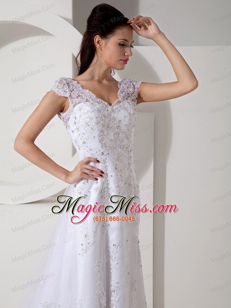 wholesale modest column v-neck court train lace beading wedding dress