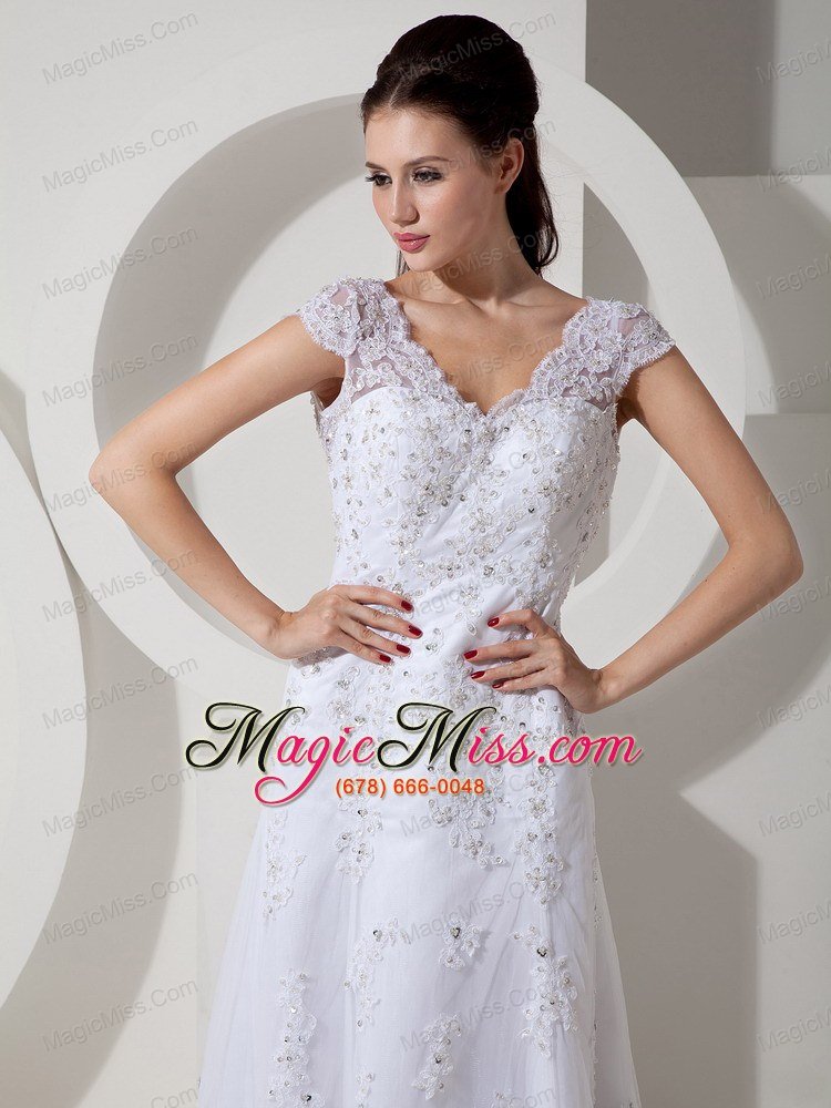 wholesale modest column v-neck court train lace beading wedding dress