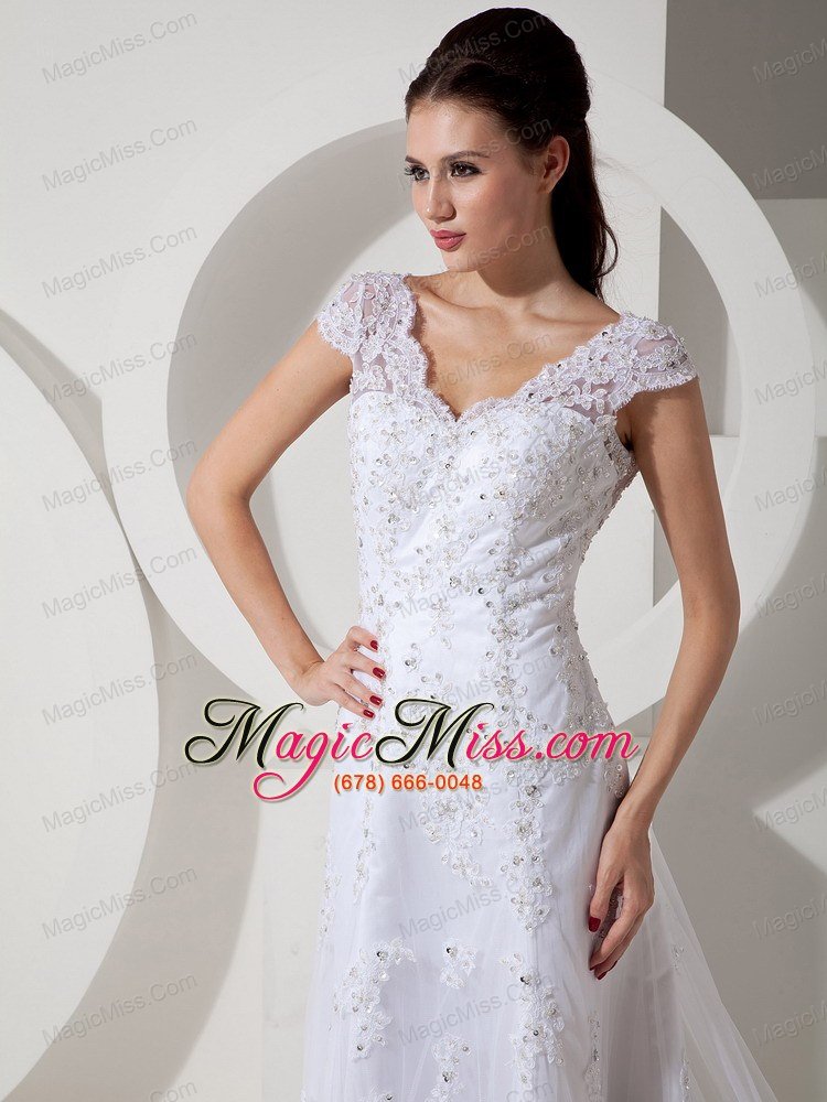 wholesale modest column v-neck court train lace beading wedding dress