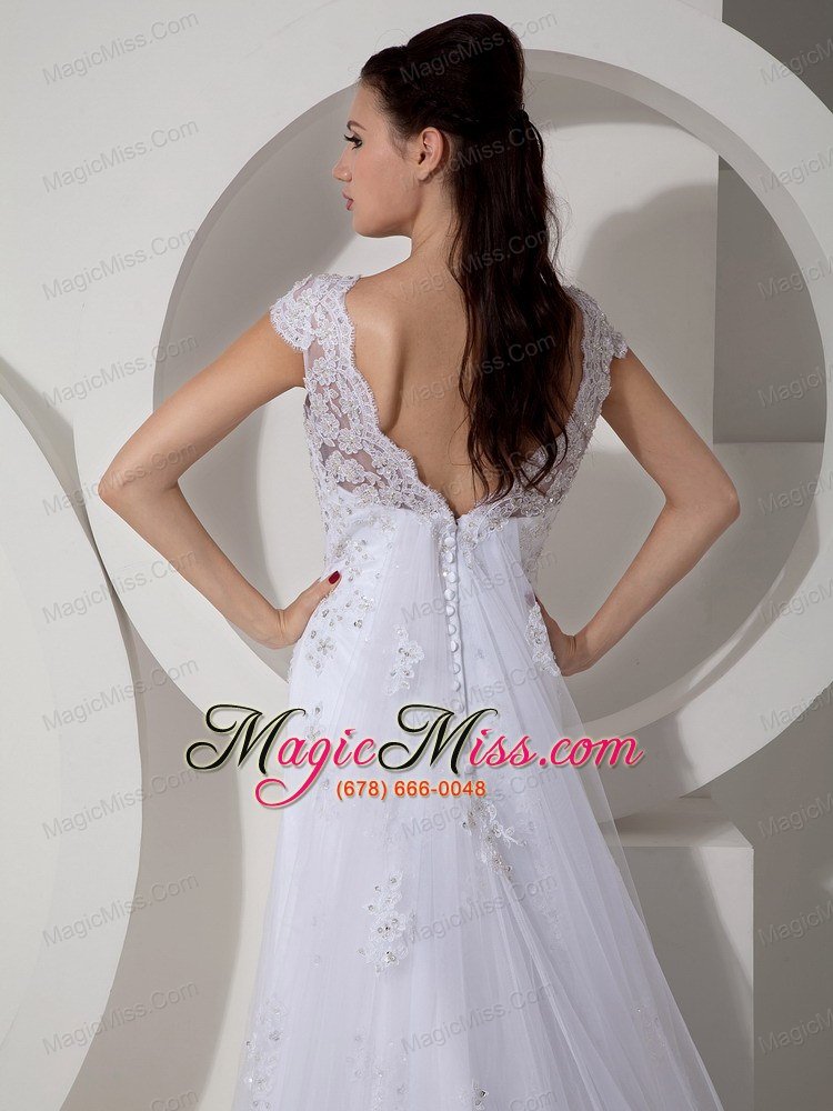 wholesale modest column v-neck court train lace beading wedding dress