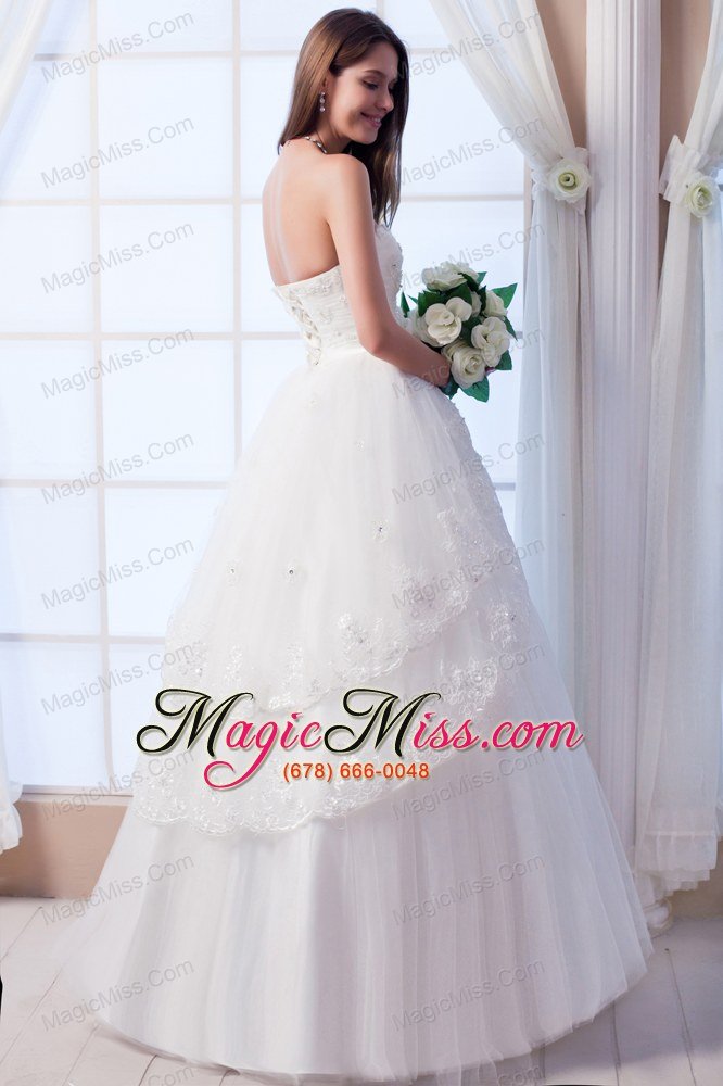 wholesale beautiful a-line sweetheart floor-lengthtulle appliques and hand made flowers wedding dress