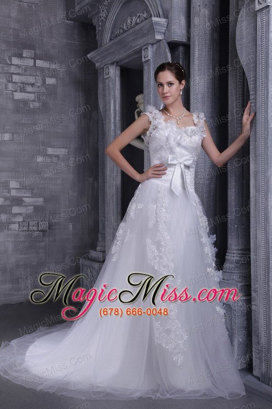 wholesale white a-line square court train tulle lace wedding dress