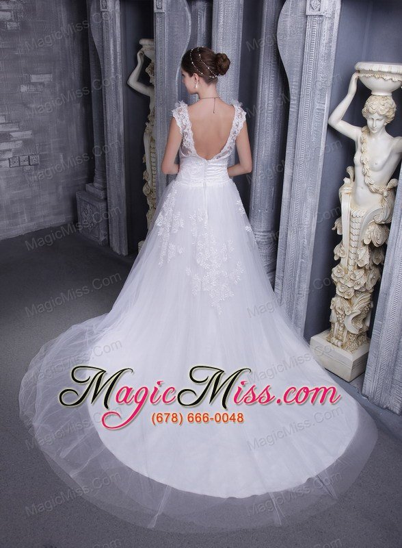 wholesale white a-line square court train tulle lace wedding dress