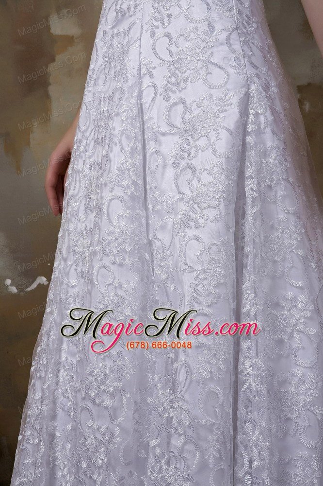 wholesale luxurious a-line v-neck brush train satin and lace wedding dress