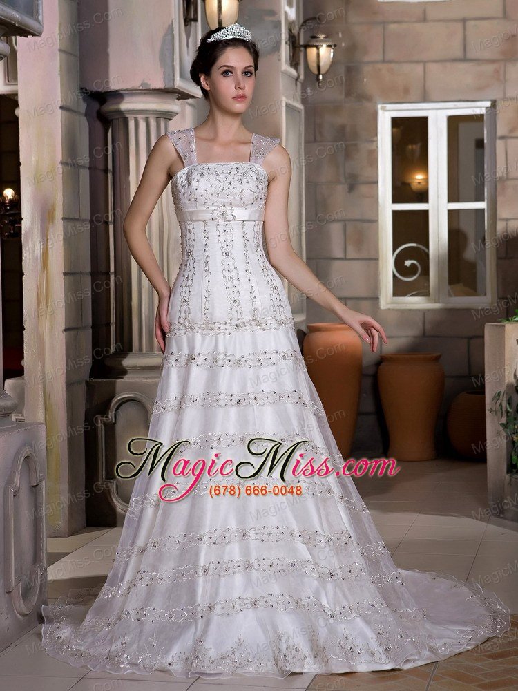 wholesale fabulous a-line straps court train taffeta and lace beading wedding dress