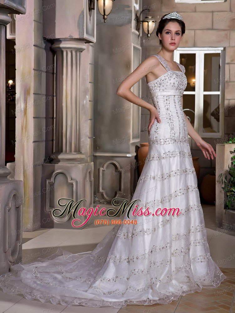 wholesale fabulous a-line straps court train taffeta and lace beading wedding dress