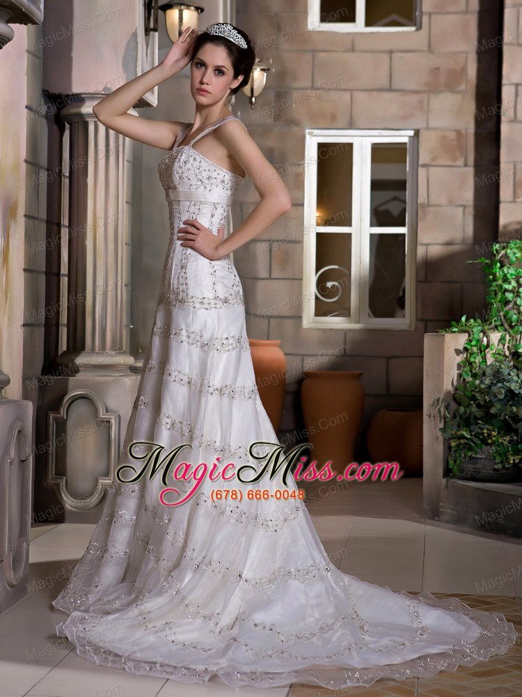 wholesale fabulous a-line straps court train taffeta and lace beading wedding dress