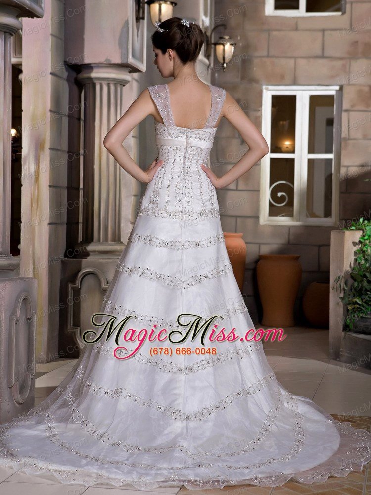 wholesale fabulous a-line straps court train taffeta and lace beading wedding dress