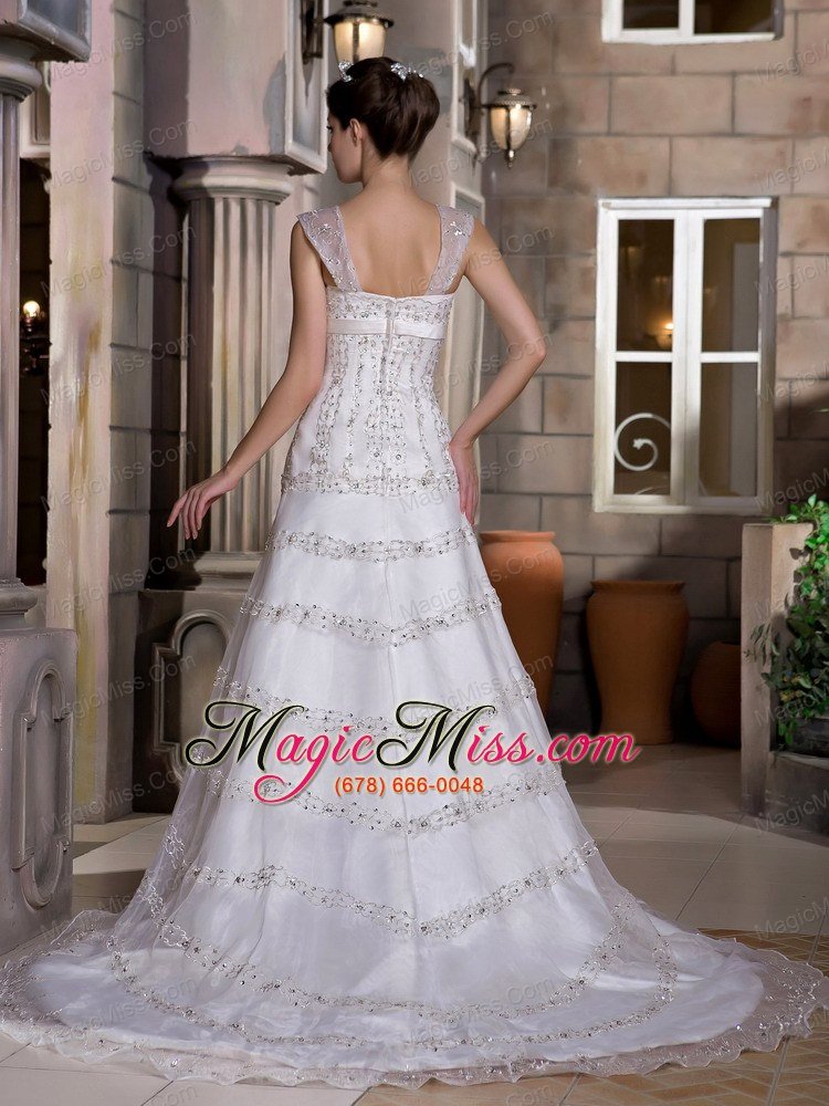 wholesale fabulous a-line straps court train taffeta and lace beading wedding dress