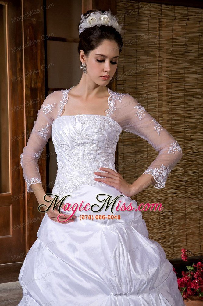 wholesale traditional a-line strapless court train taffeta appliques wedding dress