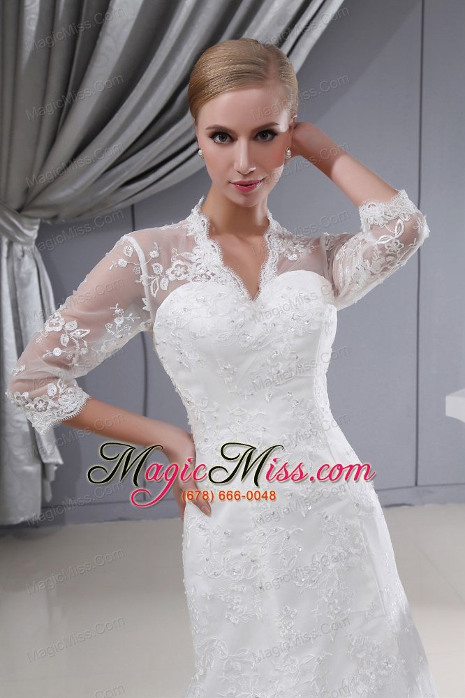 wholesale lace v-neck mermaid court train 3/4 sleeves wedding dress