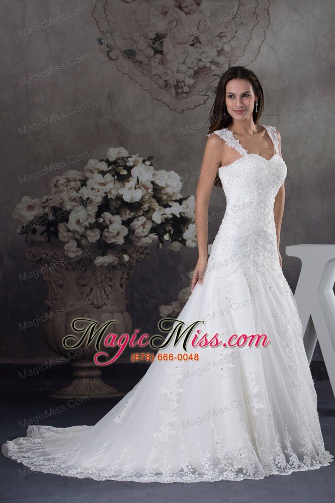 wholesale straps lace a-line wedding dress with brush train