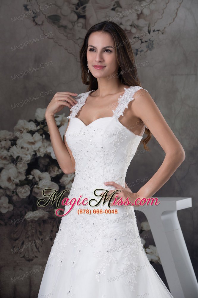 wholesale straps lace a-line wedding dress with brush train