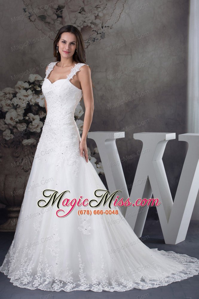 wholesale straps lace a-line wedding dress with brush train