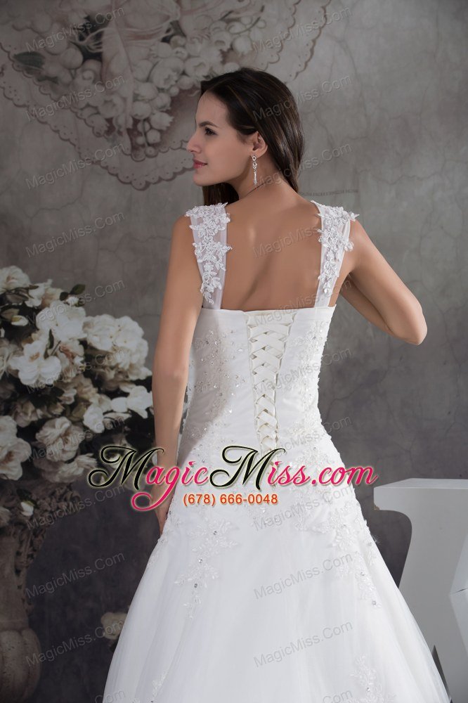 wholesale straps lace a-line wedding dress with brush train