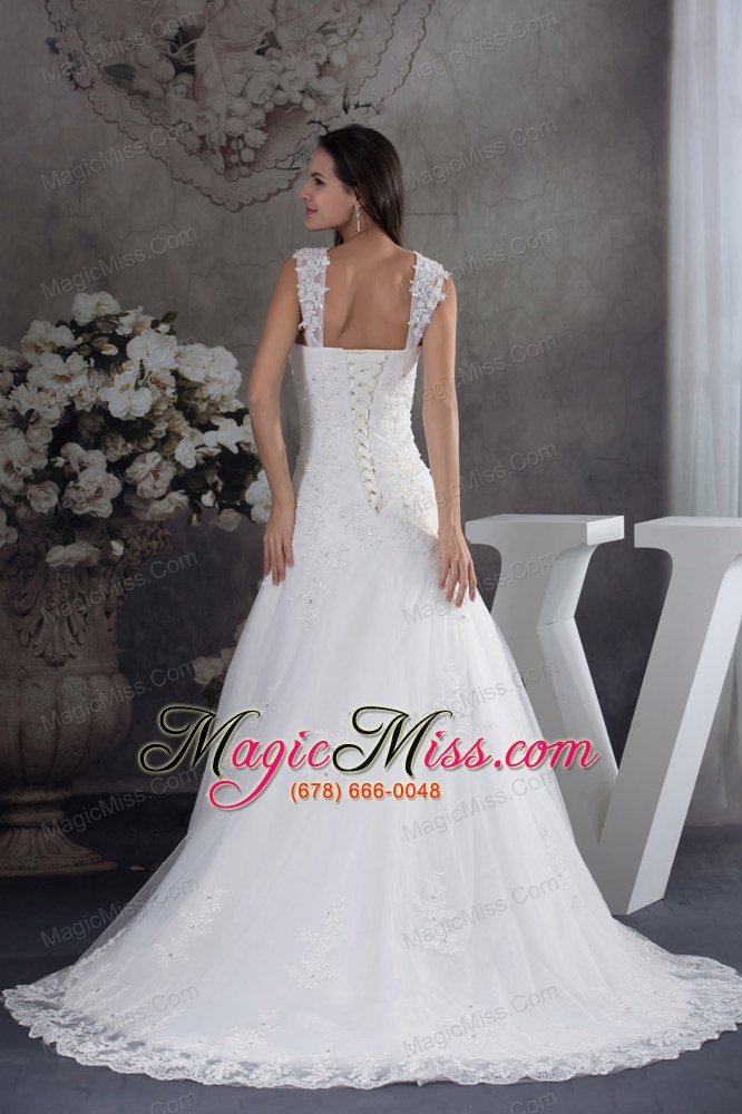 wholesale straps lace a-line wedding dress with brush train