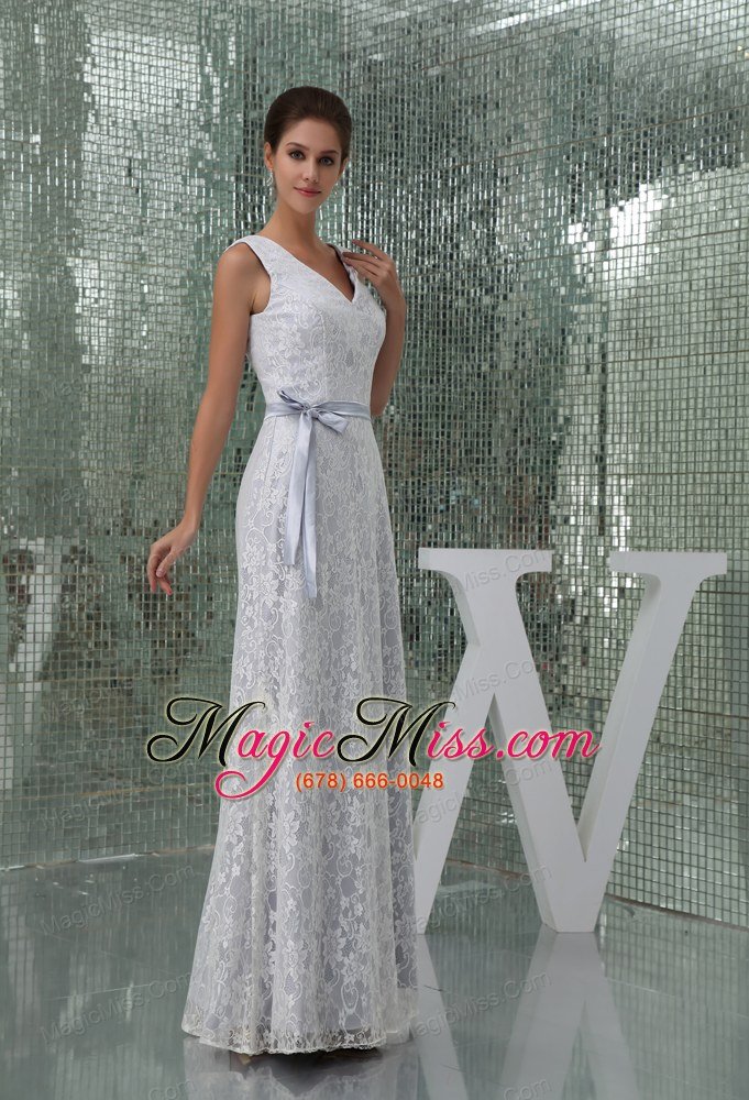 wholesale column v-neck sash lace long wedding dress