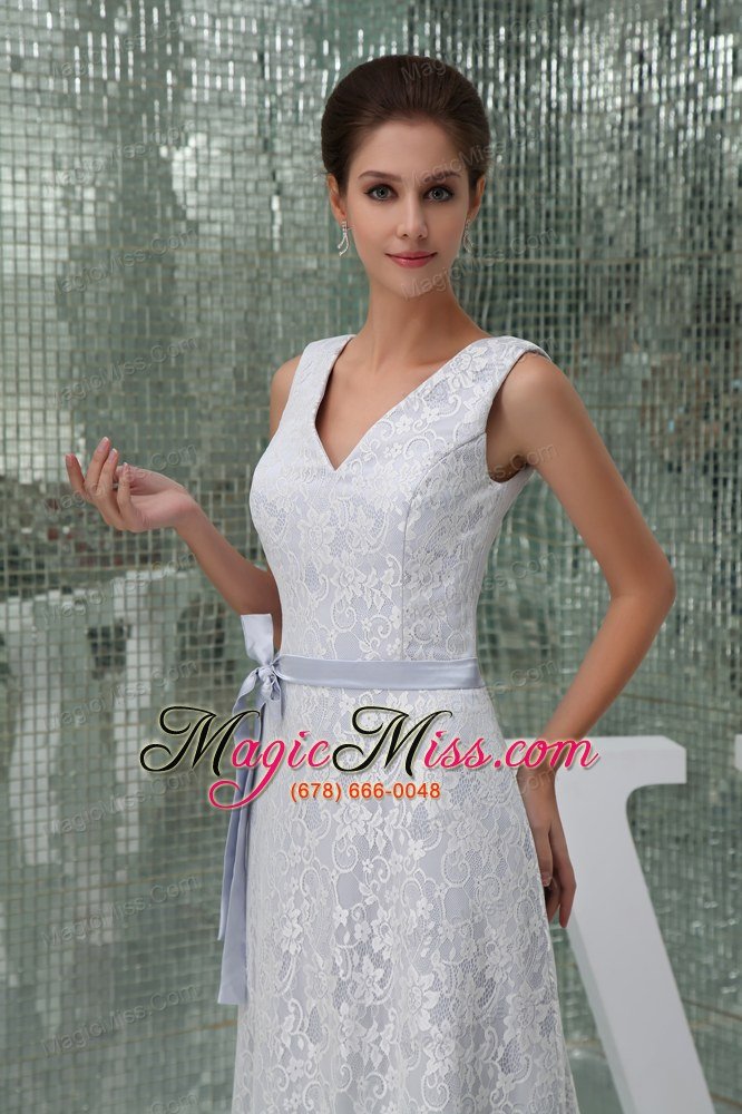 wholesale column v-neck sash lace long wedding dress