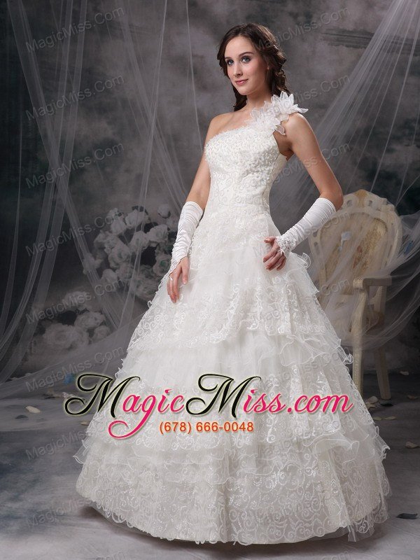 wholesale nice a-line one shoulder floor-length taffeta and lace wedding dress