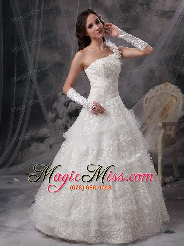 wholesale nice a-line one shoulder floor-length taffeta and lace wedding dress