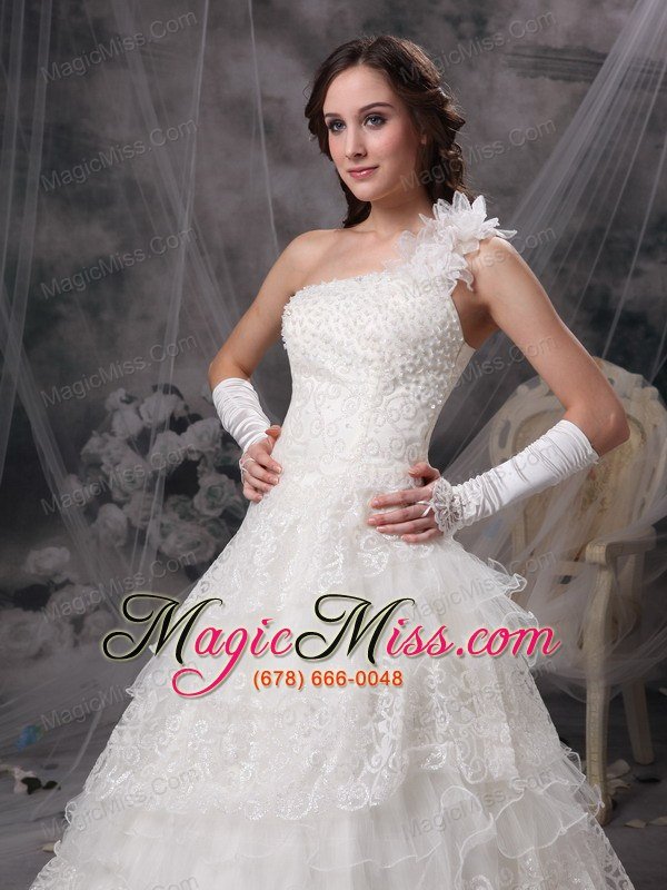 wholesale nice a-line one shoulder floor-length taffeta and lace wedding dress