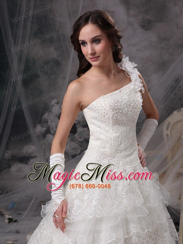 wholesale nice a-line one shoulder floor-length taffeta and lace wedding dress