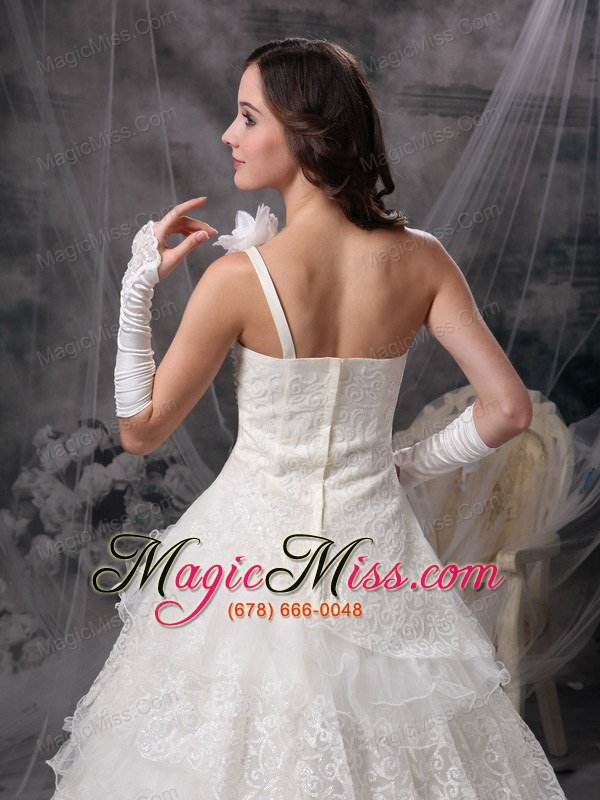 wholesale nice a-line one shoulder floor-length taffeta and lace wedding dress