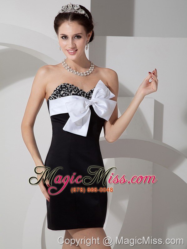 wholesale black column sweetheart mini-length satin beading prom dress