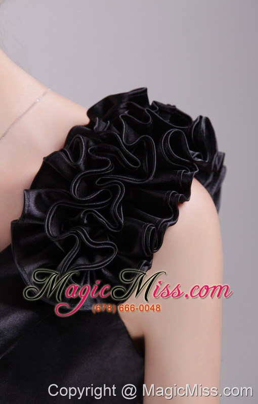 wholesale black column/sheath v-neck mini-length satin handle-made flower prom / cocktail dress