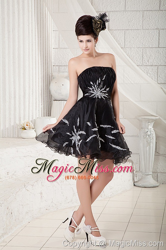 wholesale cheap black a-line strapless cocktail dress organza beading mini-length