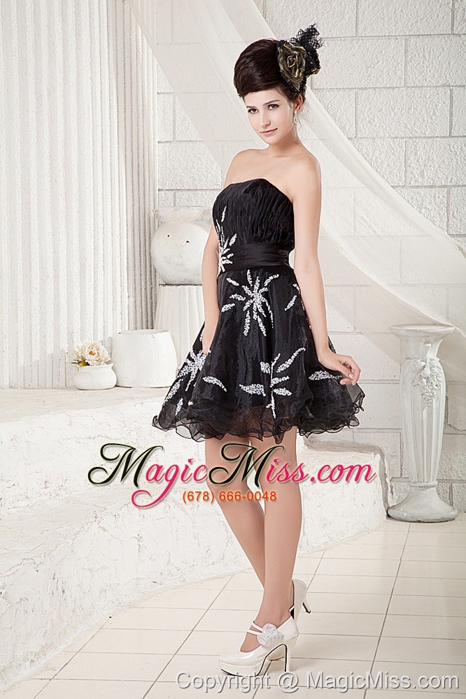 wholesale cheap black a-line strapless cocktail dress organza beading mini-length