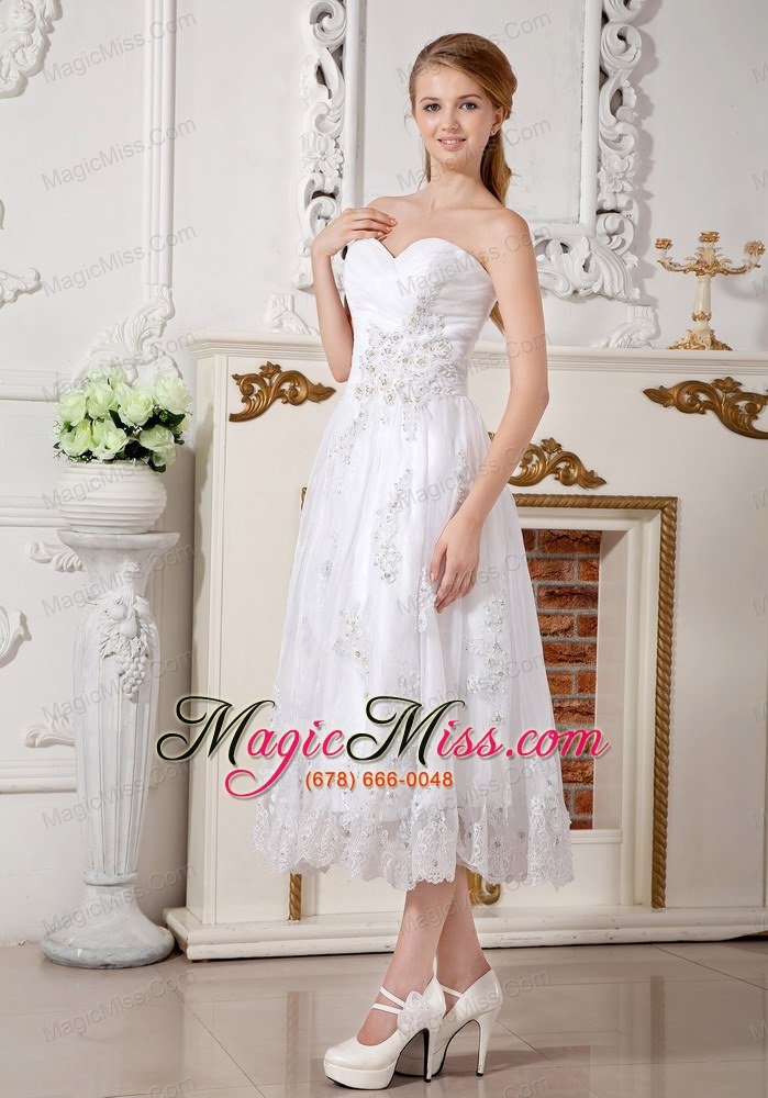 wholesale informal empire sweetheart tea-length lace appliques wedding dress