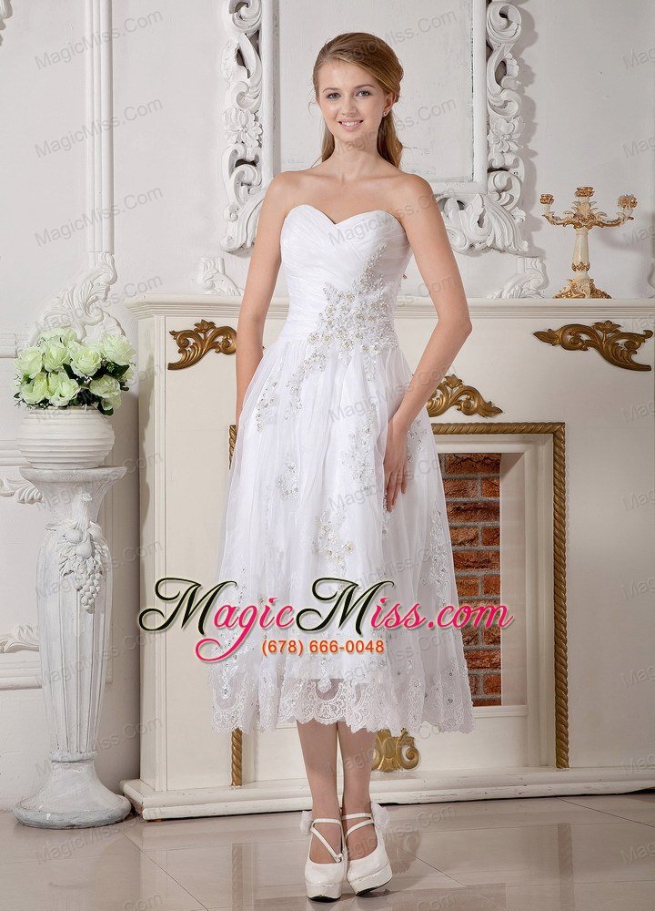 wholesale informal empire sweetheart tea-length lace appliques wedding dress