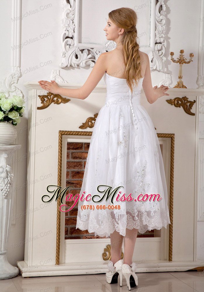 wholesale informal empire sweetheart tea-length lace appliques wedding dress