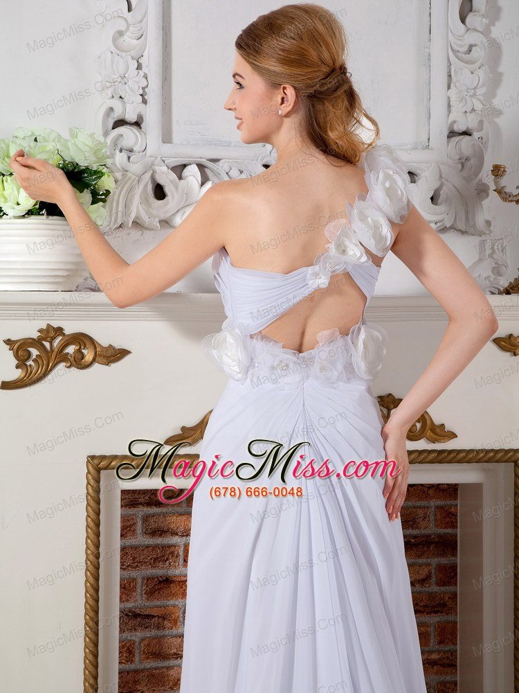 wholesale informa column one shoulder chapel train chiffon hand made flowers wedding dress