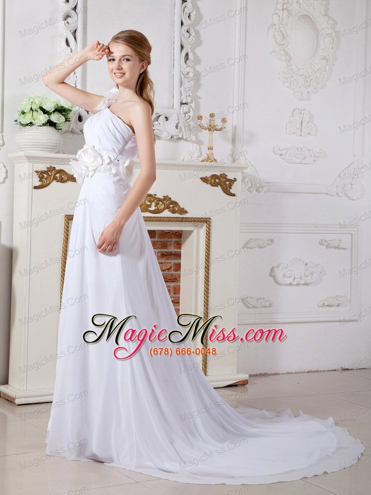 wholesale informa column one shoulder chapel train chiffon hand made flowers wedding dress