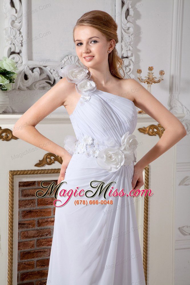 wholesale informa column one shoulder chapel train chiffon hand made flowers wedding dress