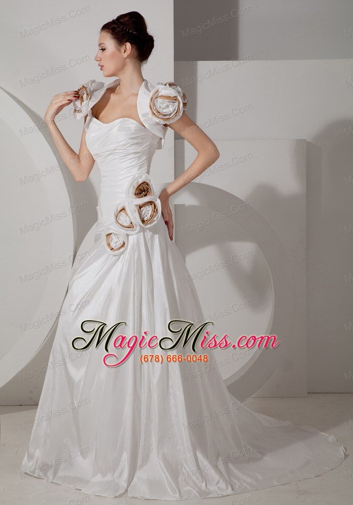 wholesale pretty a-line sweetheart court traintaffeta ruch wedding dress