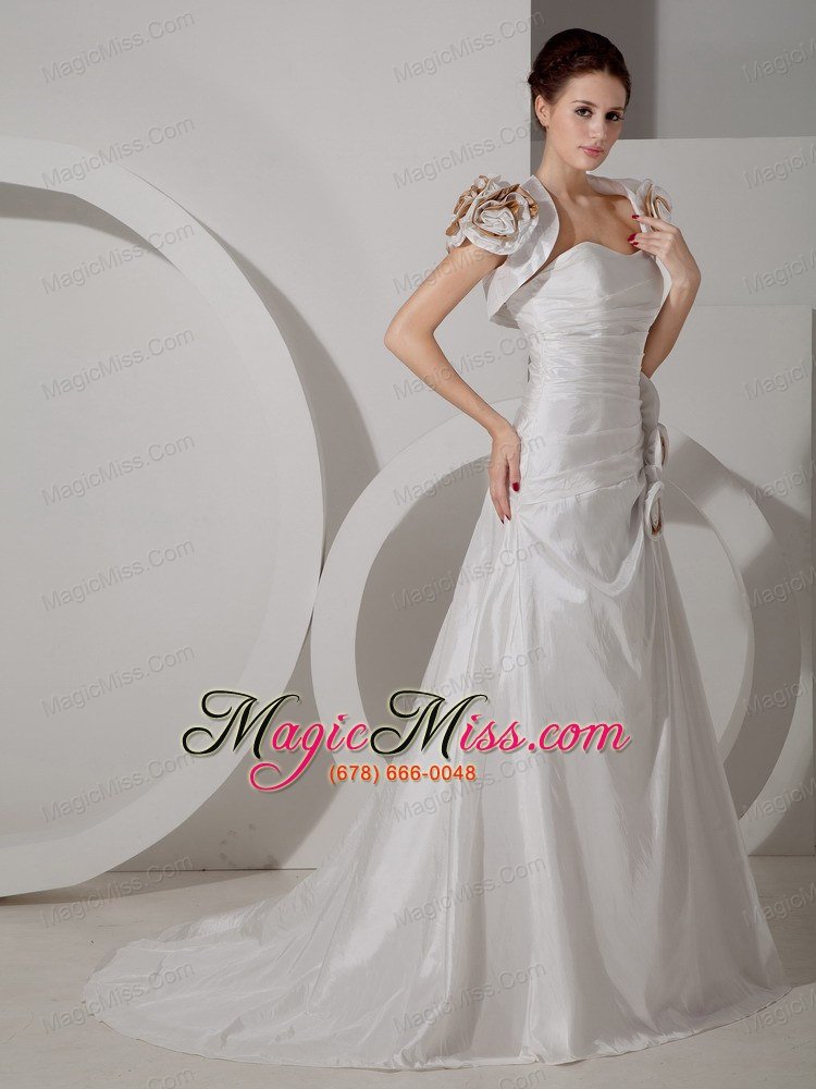 wholesale pretty a-line sweetheart court traintaffeta ruch wedding dress