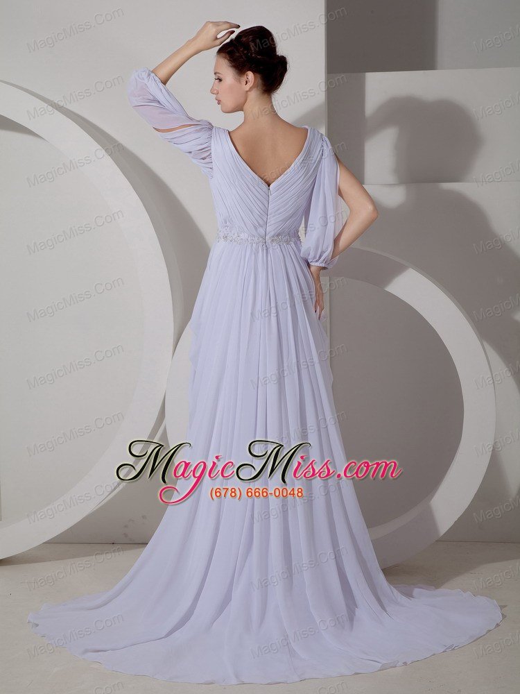 wholesale beautiful empire v-neck brush train chiffon appliques wedding dress