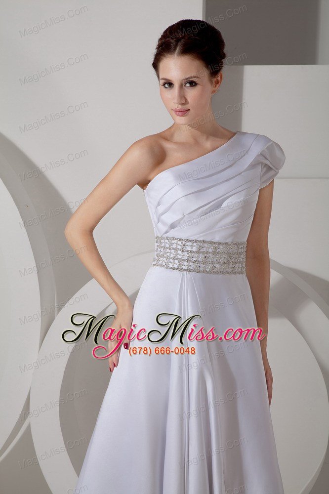 wholesale luxurious a-line one shoulder court train satin belt wedding dress