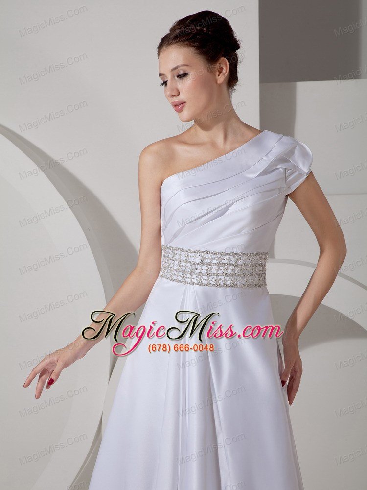 wholesale luxurious a-line one shoulder court train satin belt wedding dress