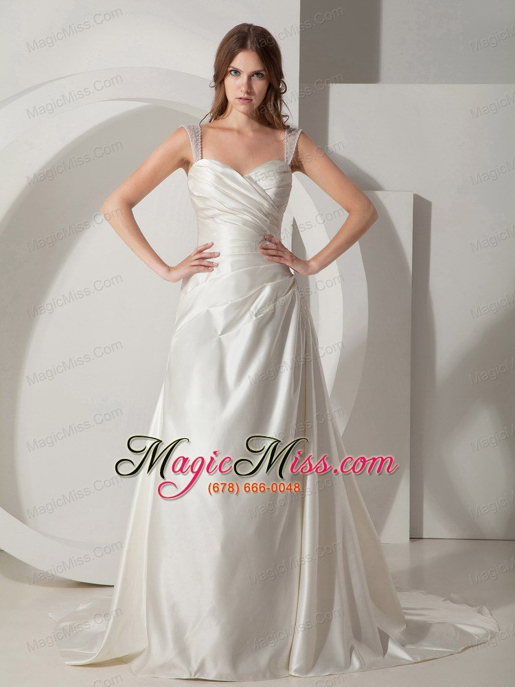 wholesale simple a-line / princess straps court train taffeta ruched wedding dress