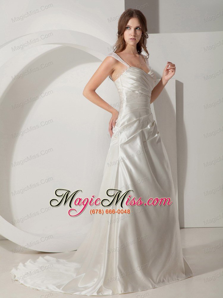 wholesale simple a-line / princess straps court train taffeta ruched wedding dress